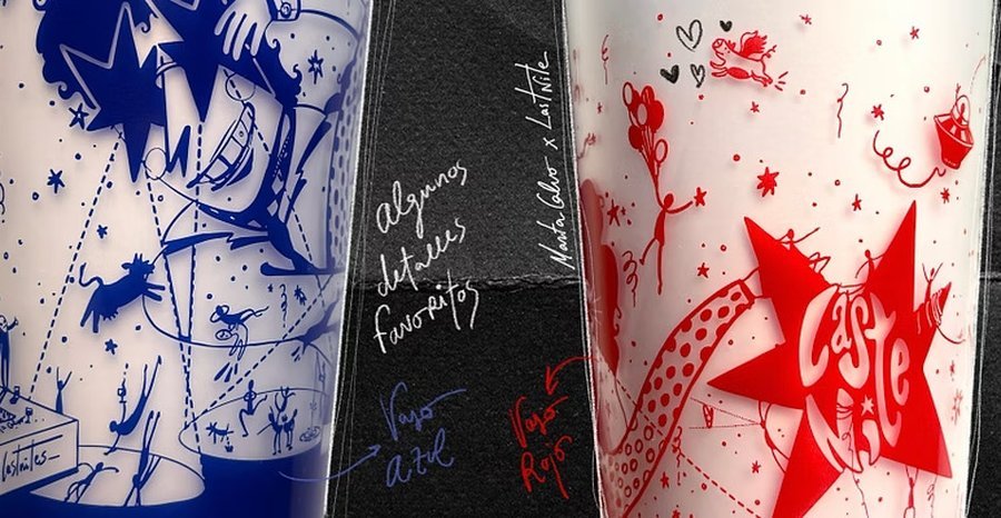 Detalle de ilustración en vaso personalizado, versión azul